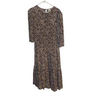 Animal Print Prairie Style Midi Dress Gauzy  EUC 3/4 Sleeve Size M